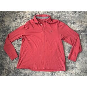 Vineyard Vines Polo Shirt Mens L Coral Pima Cotton Long Sleeve Whale Logo Stripe